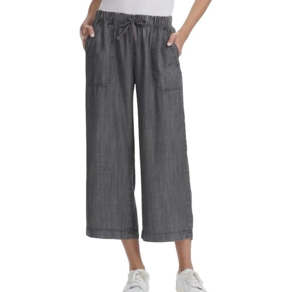 Splendid Drawstring Wide Leg Crop Pants Black Elastic Waist Women’s XXL Casual